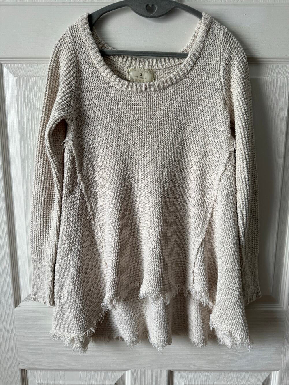 Ruby Moon Cream Textured Knit Sweater Raw Hem Lagenlook Coastal Womens Size XS